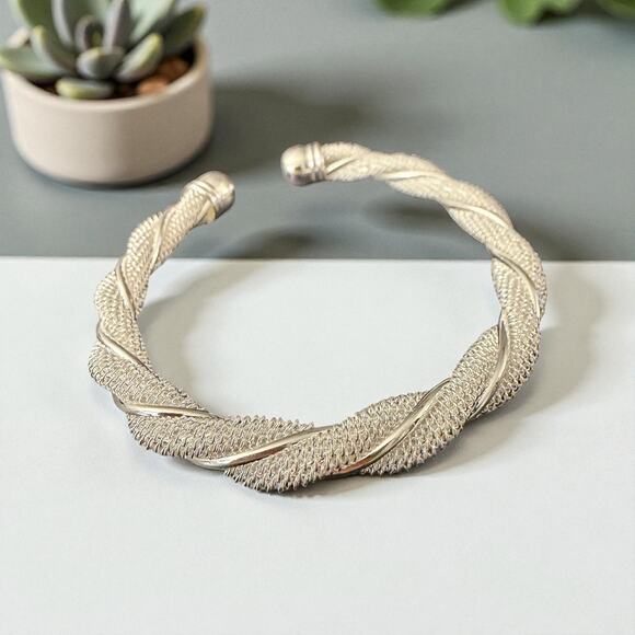 Wide Silver-Tone Scroll Cutout Cuff Bangle –Thick Statement Bracelet 6-7” fit - Picture 2 of 4
